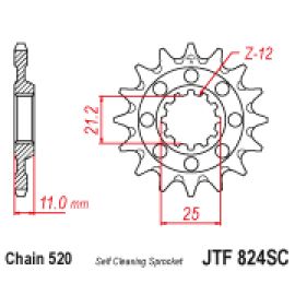 Rodas dentadas auto-lavável JT Sprockets em aço JTF824SC
